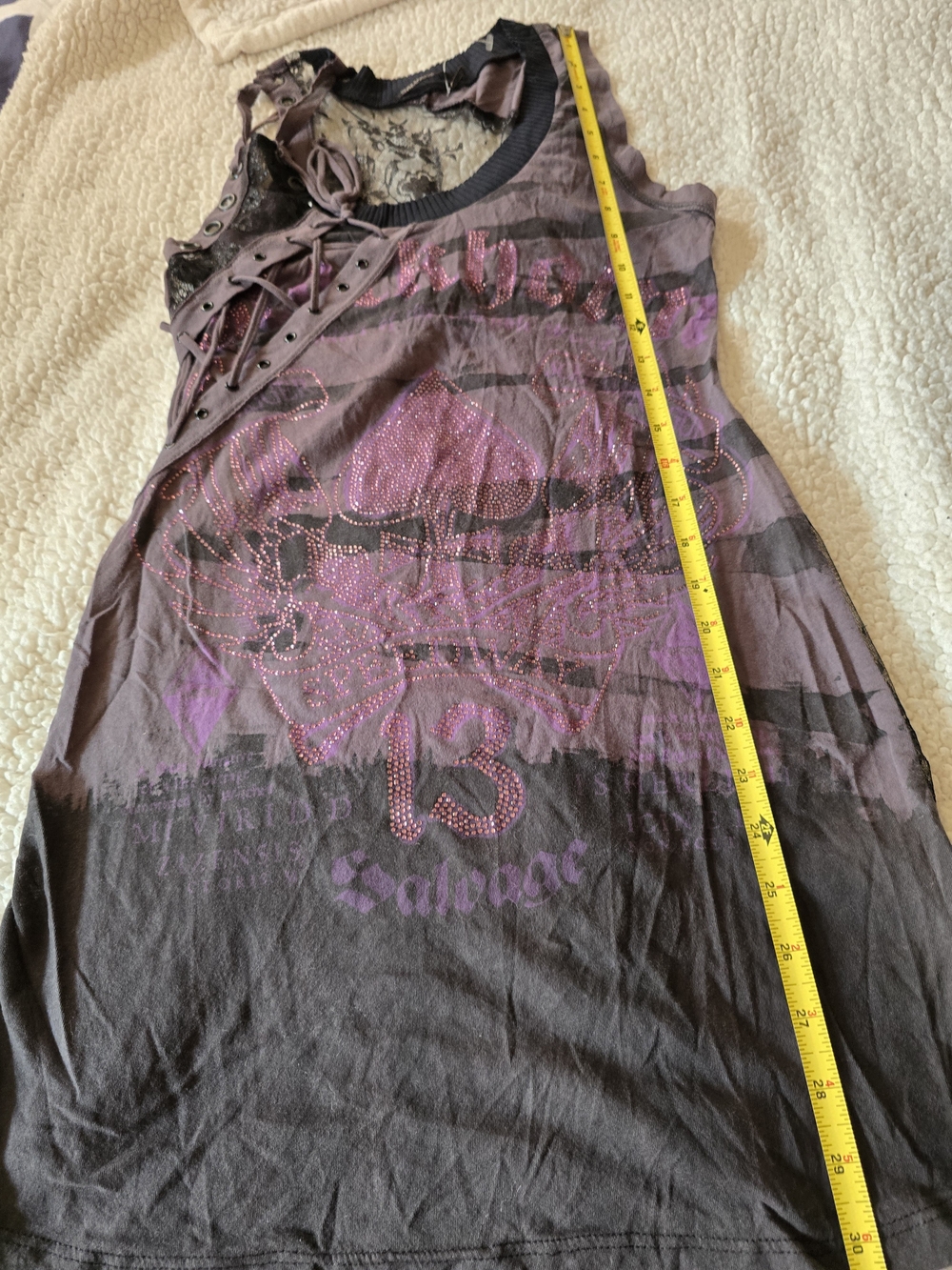 Salvage Purple and Black Studded Skull Mini Dress